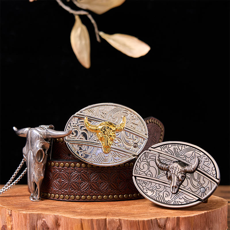 Double Bulls DIY Hidden Knife Belt Buckle With Longhorn Pendant Bundle Set