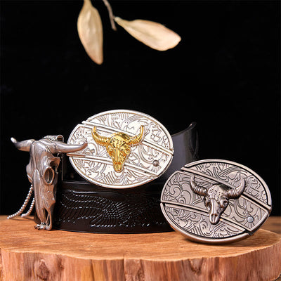 Double Bulls DIY Hidden Knife Belt Buckle With Longhorn Pendant Bundle Set