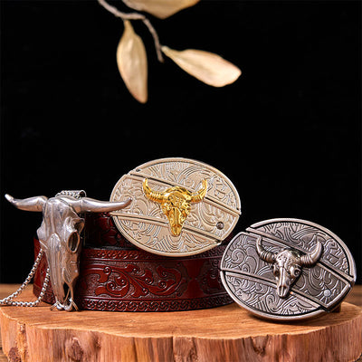 Double Bulls DIY Hidden Knife Belt Buckle With Longhorn Pendant Bundle Set