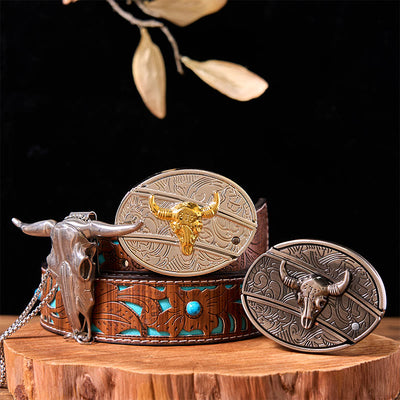 Double Bulls DIY Hidden Knife Belt Buckle With Longhorn Pendant Bundle Set