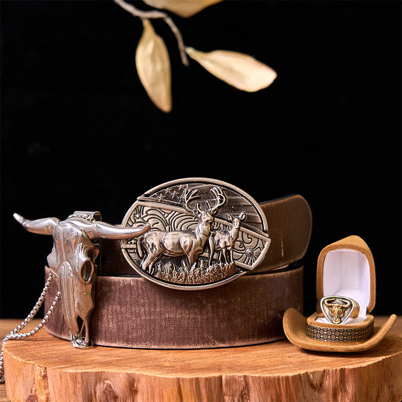 Deer DIY Hidden Knife Belt Buckle Longhorn Pendant Bull Ring Bundle Set