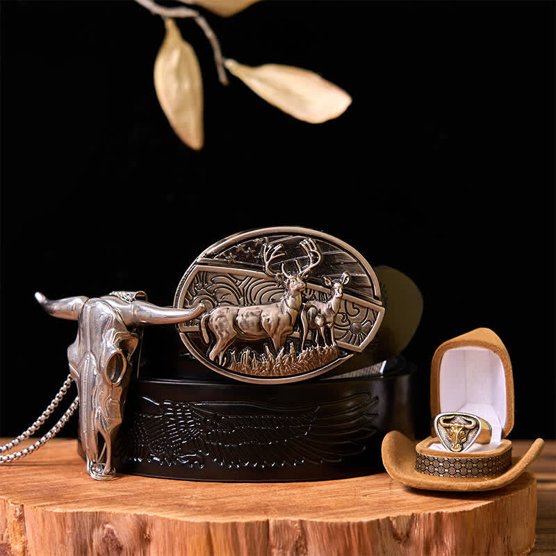 Deer DIY Hidden Knife Belt Buckle Longhorn Pendant Bull Ring Bundle Set