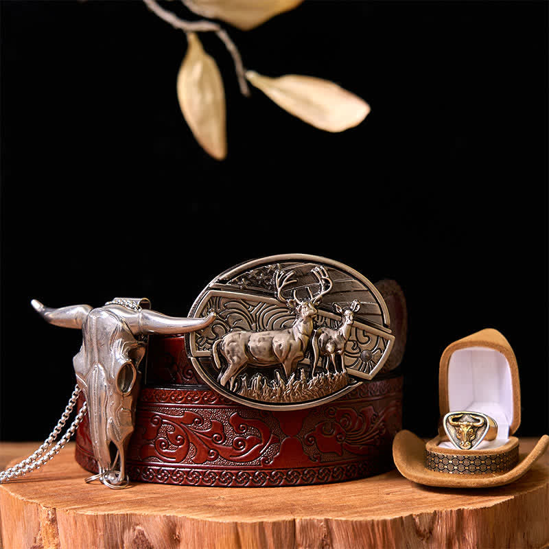 Deer DIY Hidden Knife Belt Buckle Longhorn Pendant Bull Ring Bundle Set