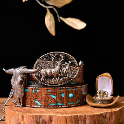 Deer DIY Hidden Knife Belt Buckle Longhorn Pendant Bull Ring Bundle Set