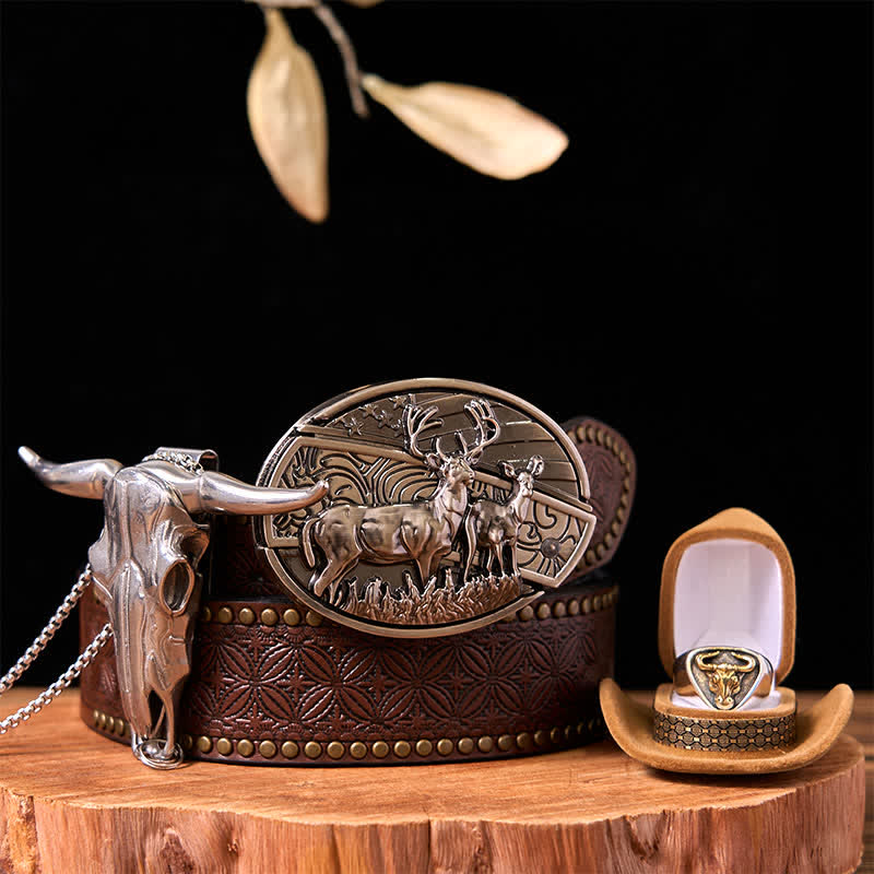 Deer DIY Hidden Knife Belt Buckle Longhorn Pendant Bull Ring Bundle Set