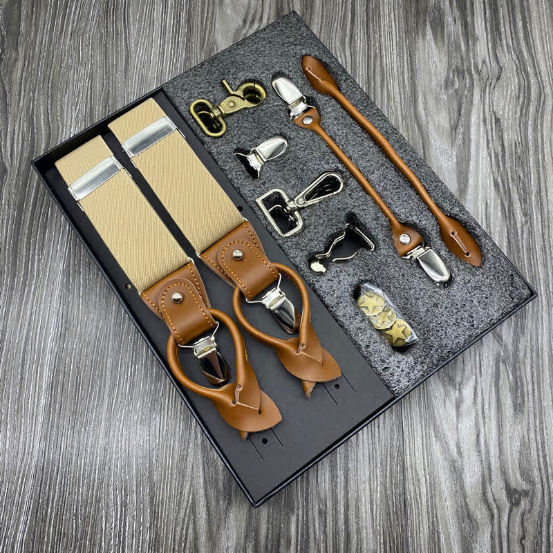 8Pcs Solid Color Combinable Buckle Adjustable Suspenders Set