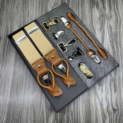 8Pcs Solid Color Combinable Buckle Adjustable Suspenders Set