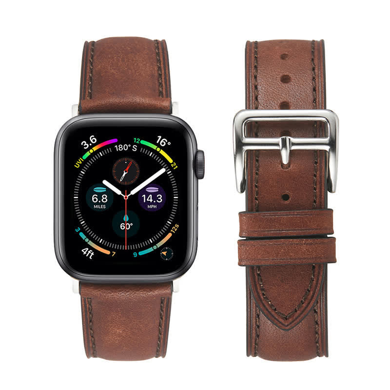 Retro Polished Real Genuine Leather Watch Band