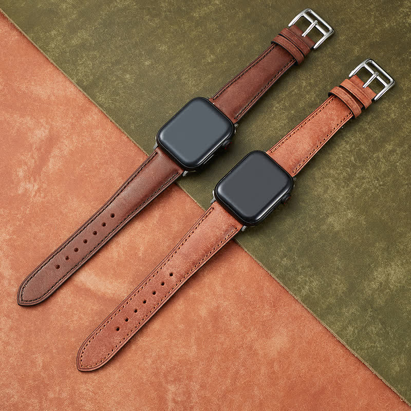 Retro Polished Real Genuine Leather Watch Band