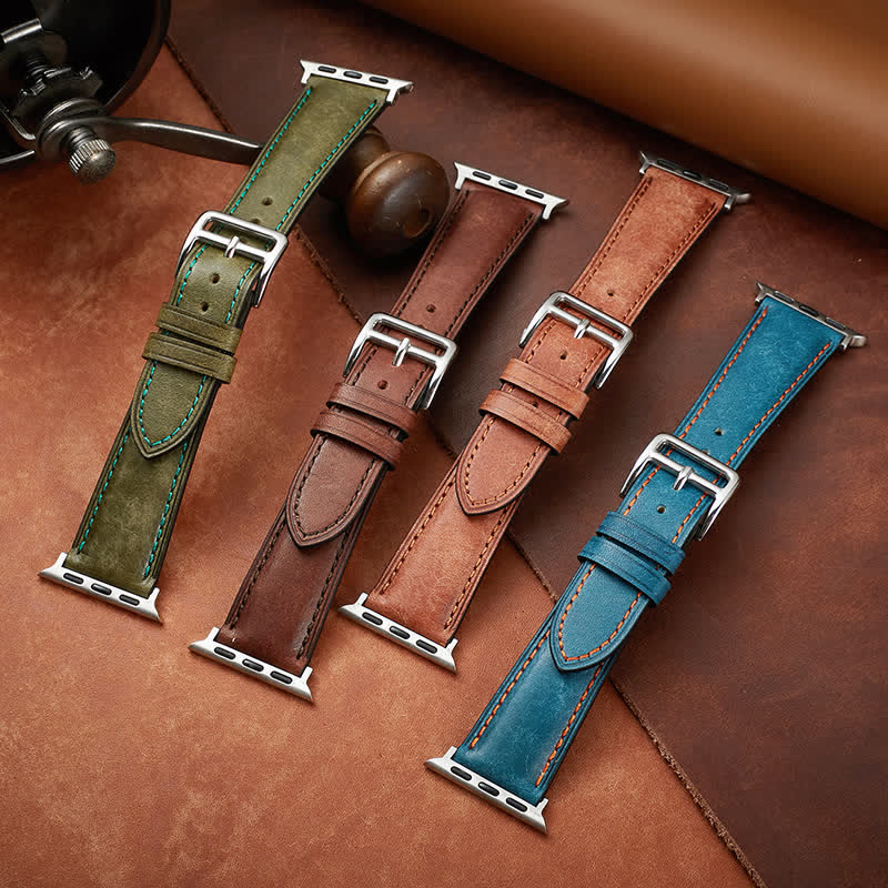 Retro Polished Real Genuine Leather Watch Band