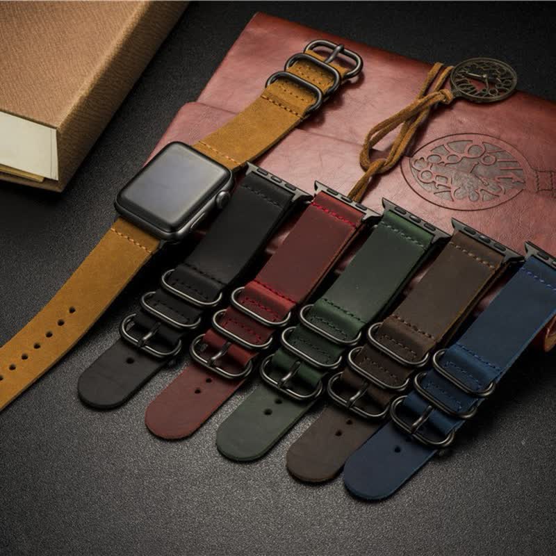 Unique Three-Ring Genuine Leather Watch Band