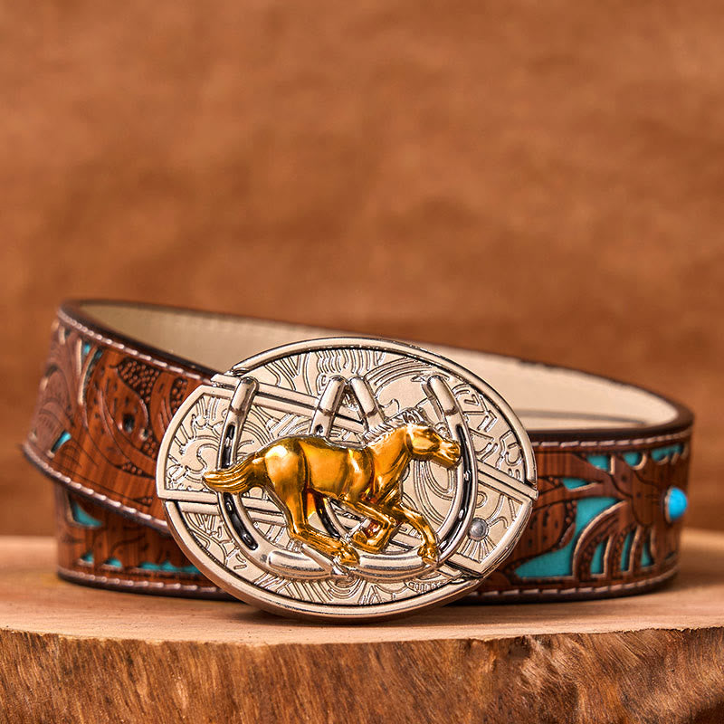 U Shaped Horse DIY Hidden Knife Western Buckle Leather Belt