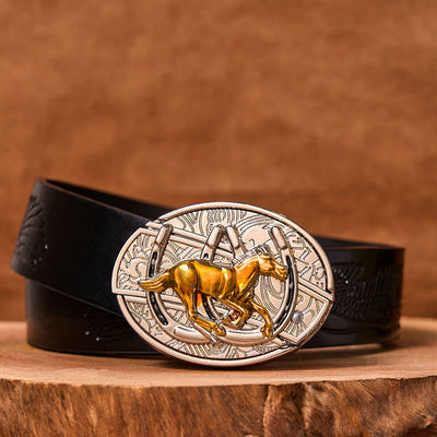 U Shaped Horse DIY Hidden Knife Western Buckle Leather Belt