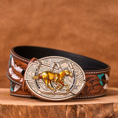 U Shaped Horse DIY Hidden Knife Western Buckle Leather Belt