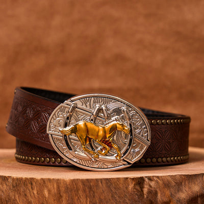 U Shaped Horse DIY Hidden Knife Western Buckle Leather Belt