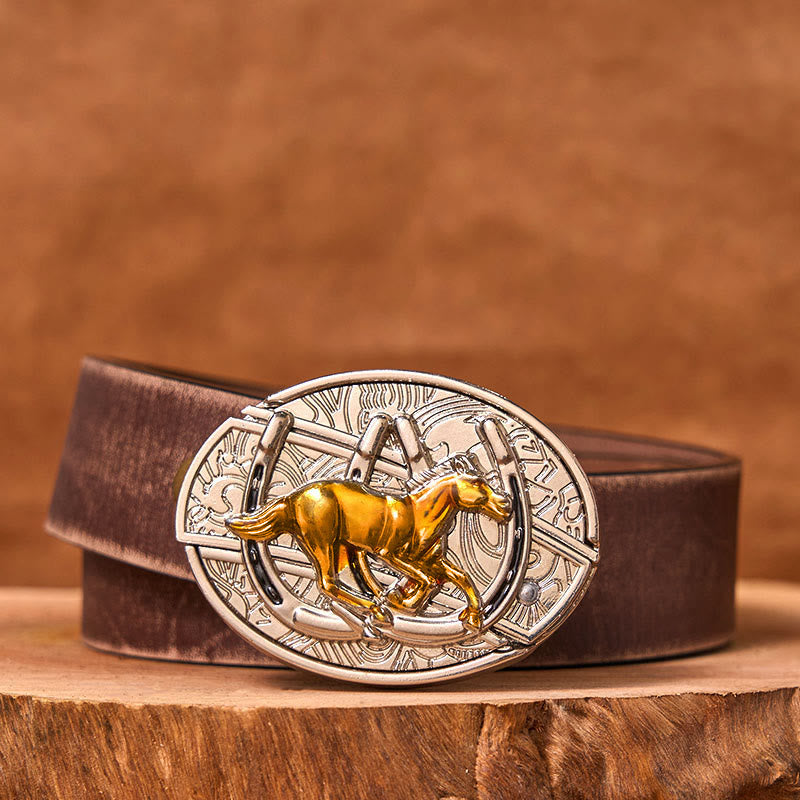 U Shaped Horse DIY Hidden Knife Western Buckle Leather Belt