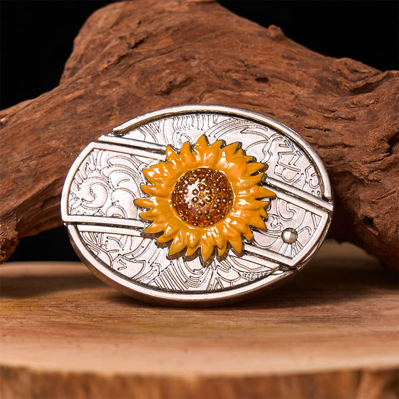 Men's Colorful Sunflower DIY Hidden Knife Western Buckle Leather Belt