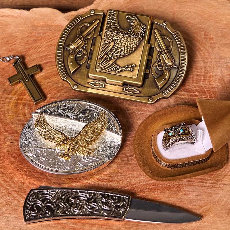 Flying Eagle DIY Hidden Knife Belt Buckle With Owl Ring Bundle Set