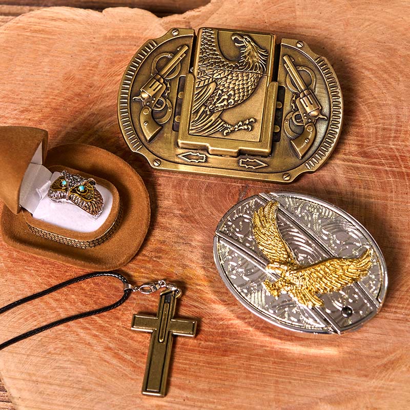 Flying Eagle DIY Hidden Knife Belt Buckle With Owl Ring Bundle Set