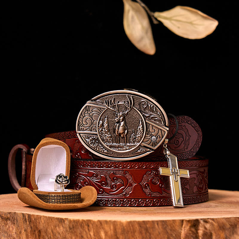 Forest Deer DIY Hidden Knife Belt Buckle With Rose Ring Bundle Set