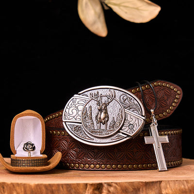 Forest Deer DIY Hidden Knife Belt Buckle With Rose Ring Bundle Set