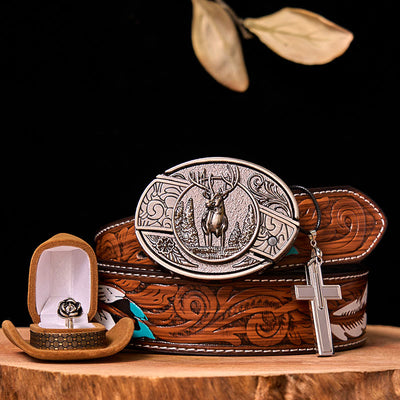 Forest Deer DIY Hidden Knife Belt Buckle With Rose Ring Bundle Set