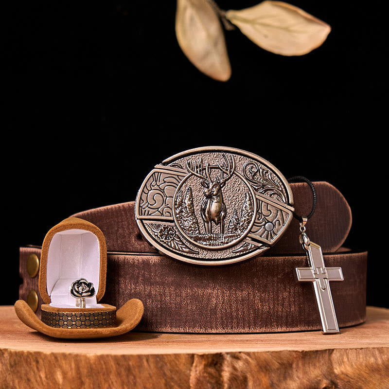 Forest Deer DIY Hidden Knife Belt Buckle With Rose Ring Bundle Set