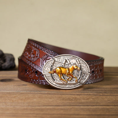 U Shaped Horse DIY Hidden Knife Western Buckle Leather Belt