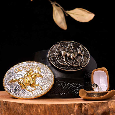 Cowgirl DIY Running Horse Hidden Knife Belt Buckle Twist Rose Ring Bundle Set