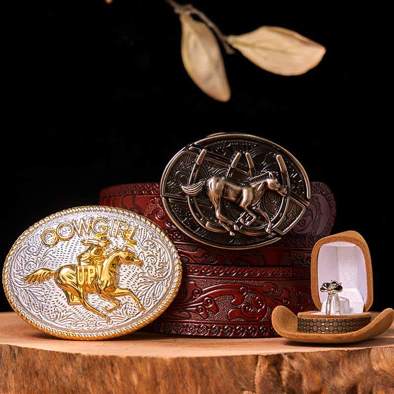 Cowgirl DIY Running Horse Hidden Knife Belt Buckle Twist Rose Ring Bundle Set