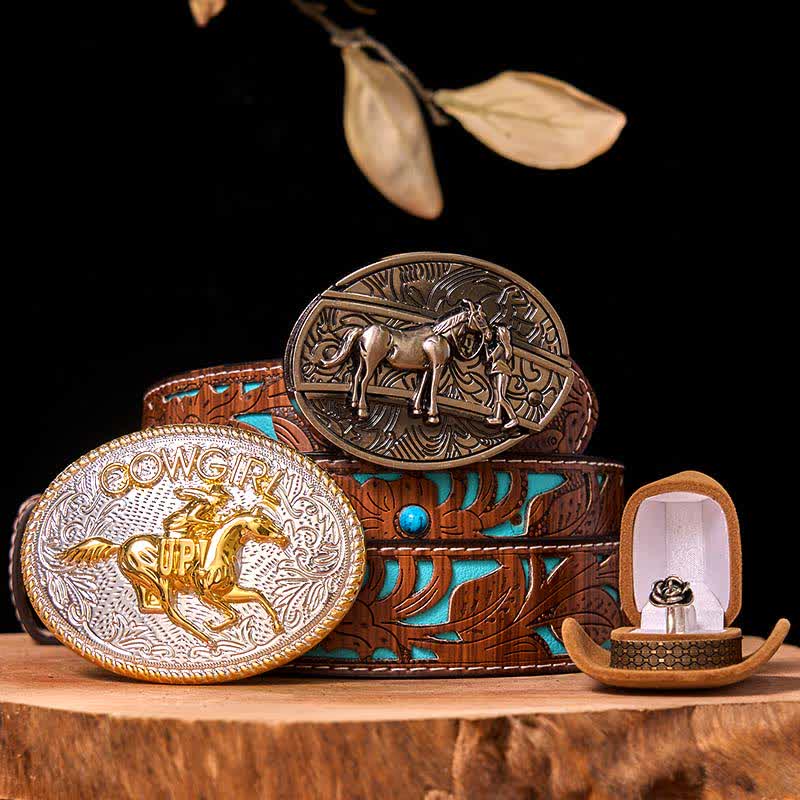 DIY Western Cowgirl Hidden Knife Belt Buckle Twist Rose Ring Bundle Set