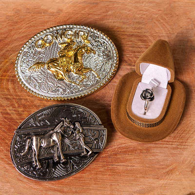 DIY Western Cowgirl Hidden Knife Belt Buckle Twist Rose Ring Bundle Set