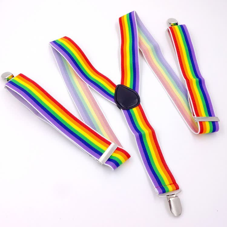 Rainbow Colorful Striped Strap 3-Clips Adjustable Suspenders