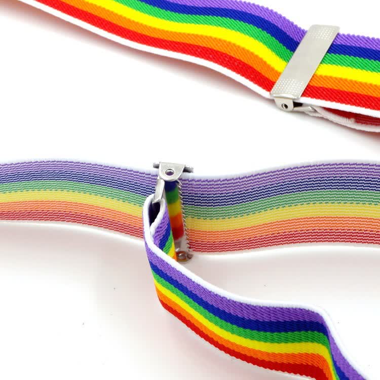 Rainbow Colorful Striped Strap 3-Clips Adjustable Suspenders