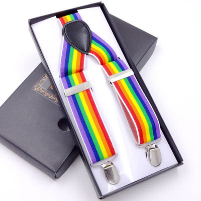 Rainbow Colorful Striped Strap 3-Clips Adjustable Suspenders