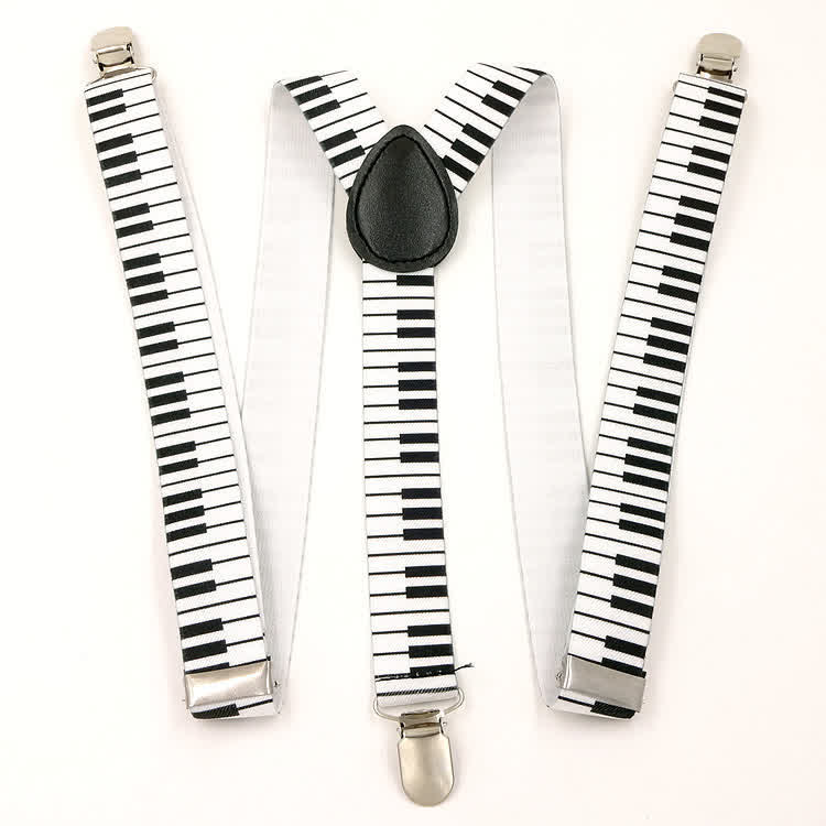 2Pcs Piano Pattern Music Bow Tie 3-Clips Adjustable Suspenders Set