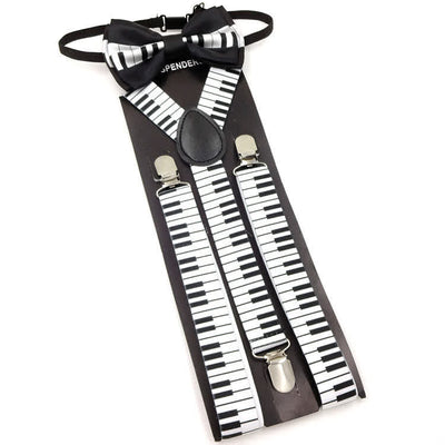 2Pcs Piano Pattern Music Bow Tie 3-Clips Adjustable Suspenders Set