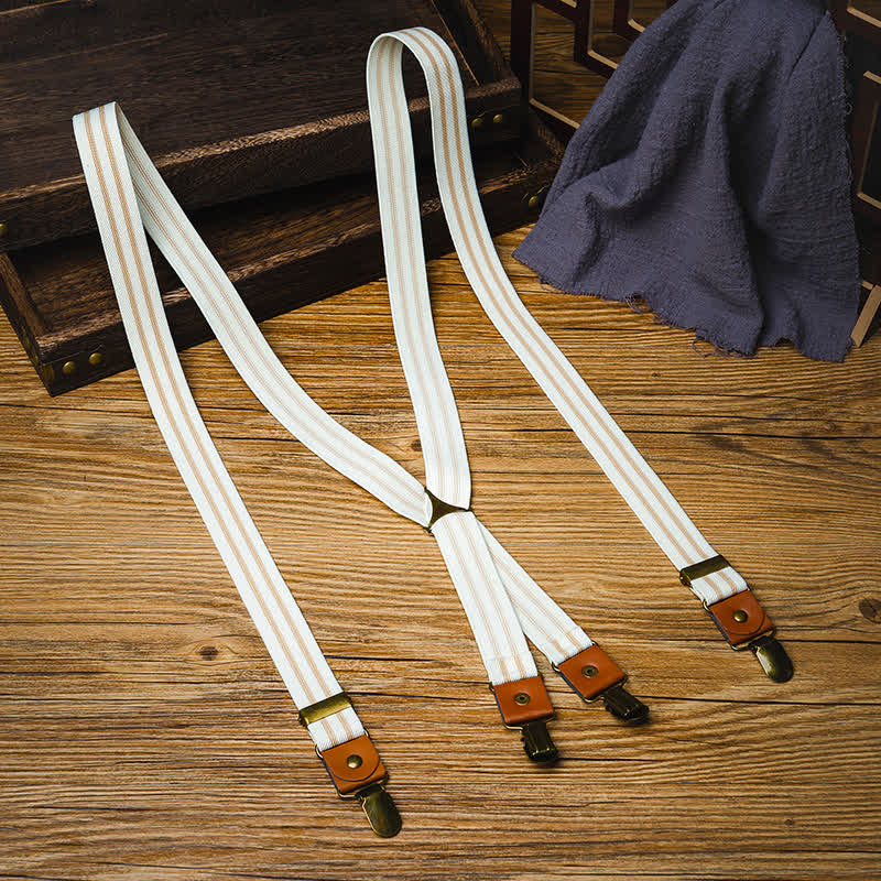 Clean White Striped Elastic Straps X-back Suspenders