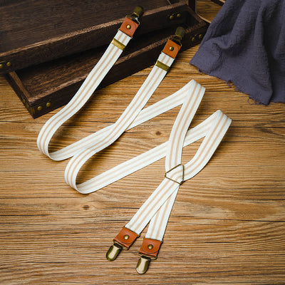 Clean White Striped Elastic Straps X-back Suspenders