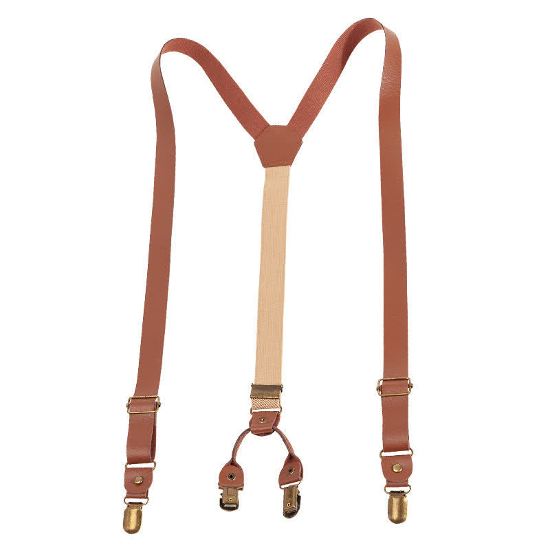 Brown Retro Style Elastic Adjustable Leather Suspenders