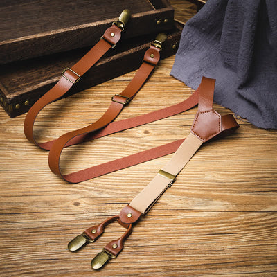 Brown Retro Style Elastic Adjustable Leather Suspenders