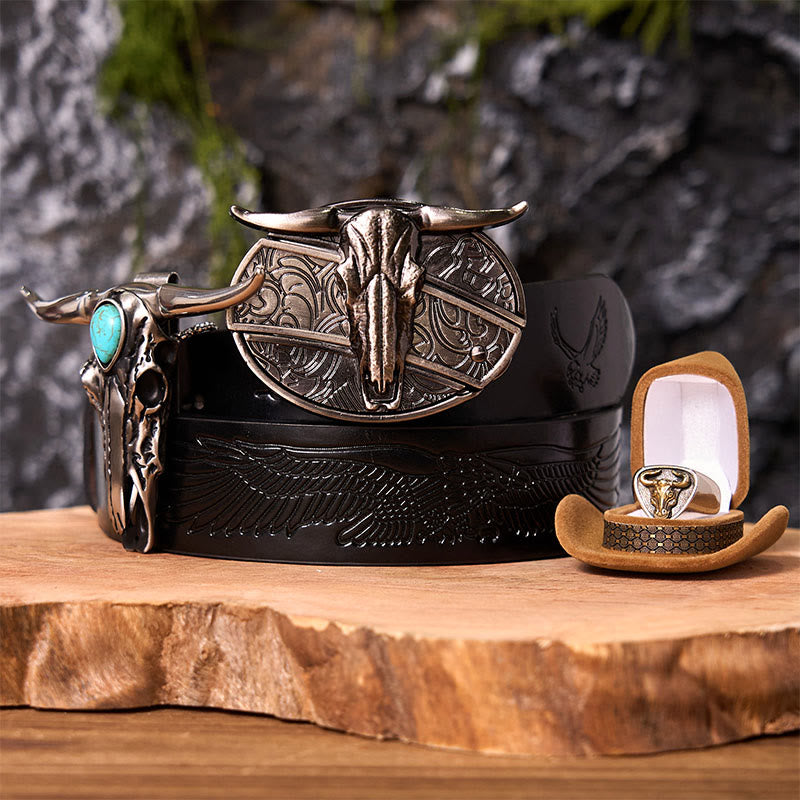 Longhorn Skull DIY Hidden Knife Belt Buckle With Bull Ring Bundle Set