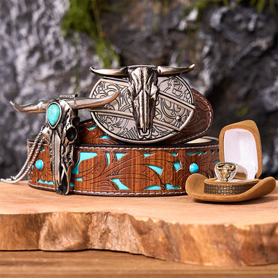 Longhorn Skull DIY Hidden Knife Belt Buckle With Bull Ring Bundle Set