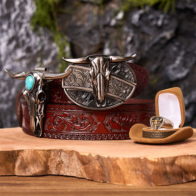 Longhorn Skull DIY Hidden Knife Belt Buckle With Bull Ring Bundle Set