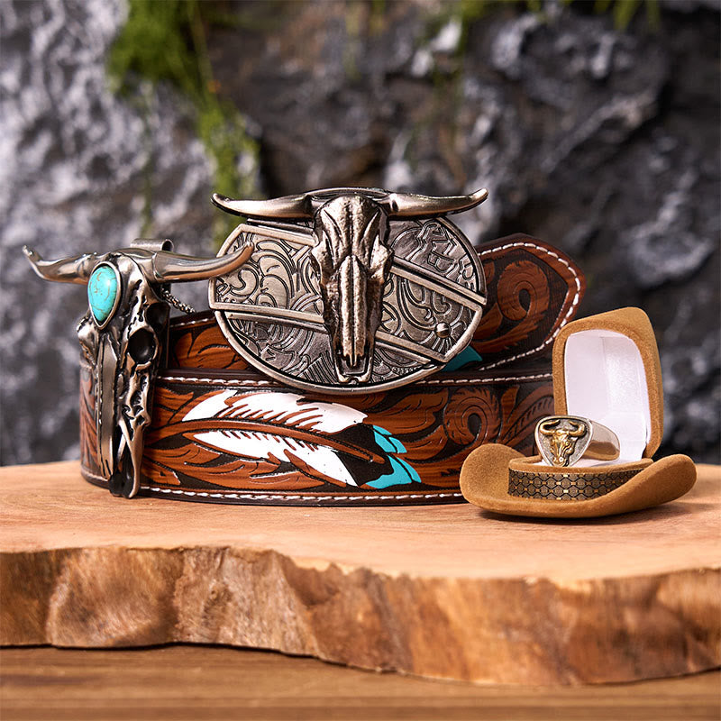 Longhorn Skull DIY Hidden Knife Belt Buckle With Bull Ring Bundle Set