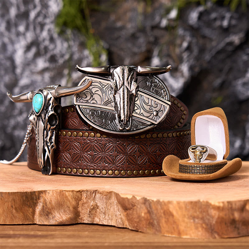 Longhorn Skull DIY Hidden Knife Belt Buckle With Bull Ring Bundle Set