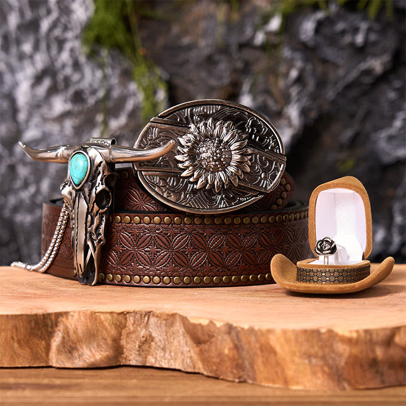 Sunflower DIY Hidden Knife Belt Buckle With Longhorn Pendant Bundle Set