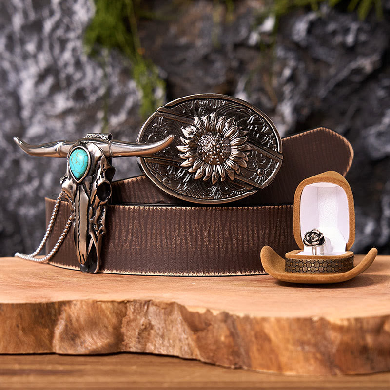 Sunflower DIY Hidden Knife Belt Buckle With Longhorn Pendant Bundle Set