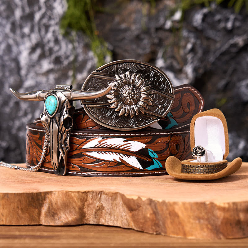 Sunflower DIY Hidden Knife Belt Buckle With Longhorn Pendant Bundle Set