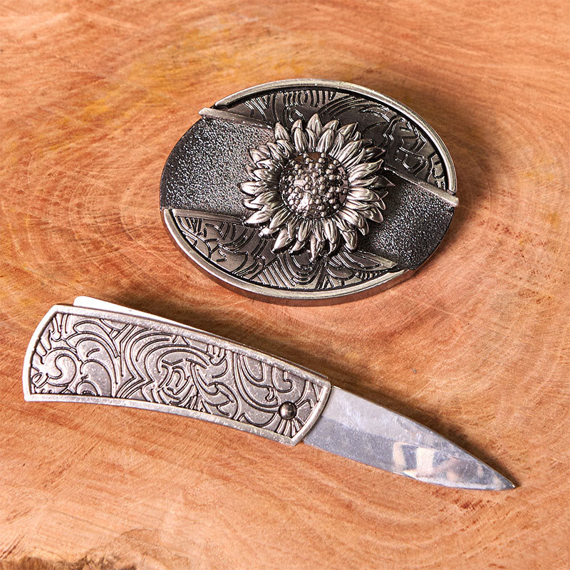 Sunflower DIY Hidden Knife Belt Buckle With Longhorn Pendant Bundle Set